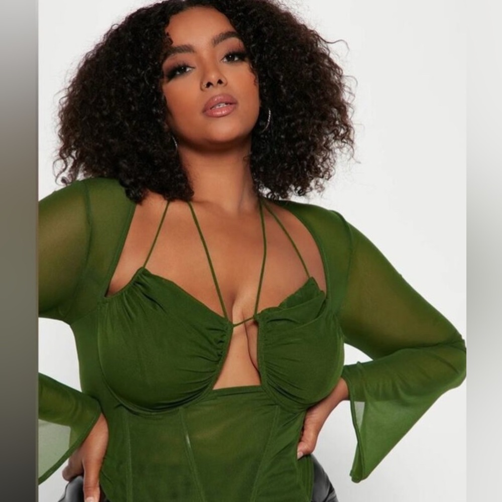 SOLD FASHION NOVA Mesh Bell Sleeve Blouse Sz M - Picture 1 of 9